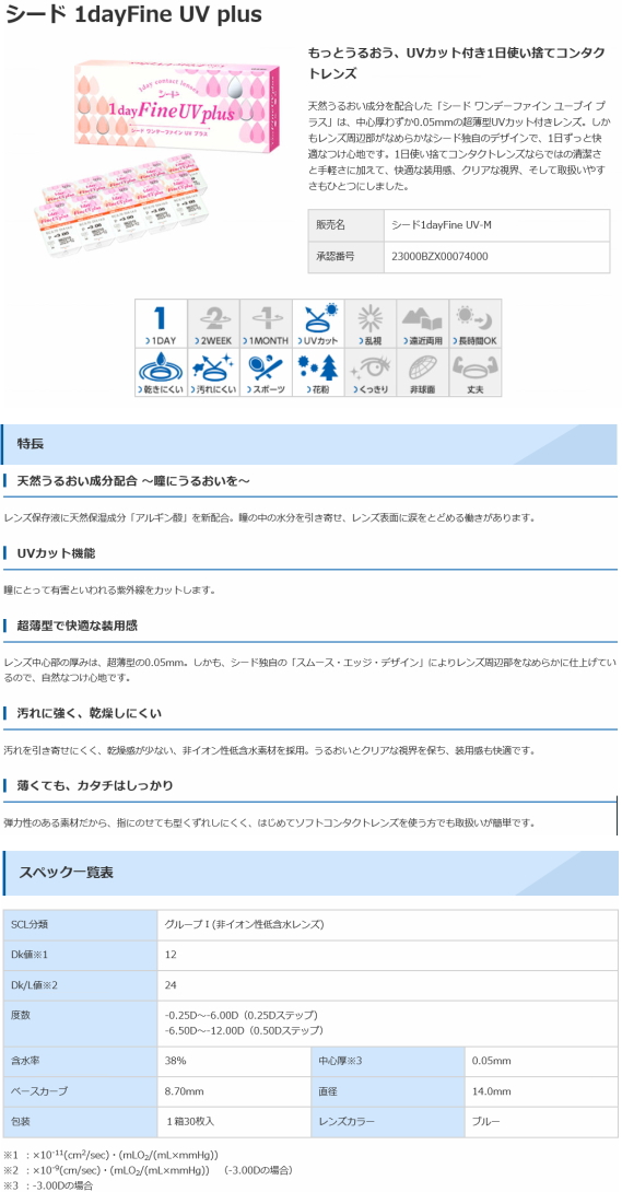 アイライフコンタクト」SEED ワンデーファインUVプラス 1day Fine UV